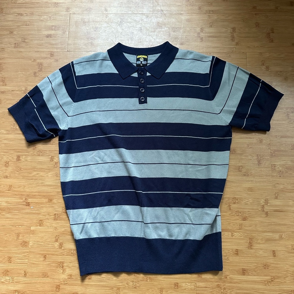 Navy and Gray Striped Men's Polo Shirt